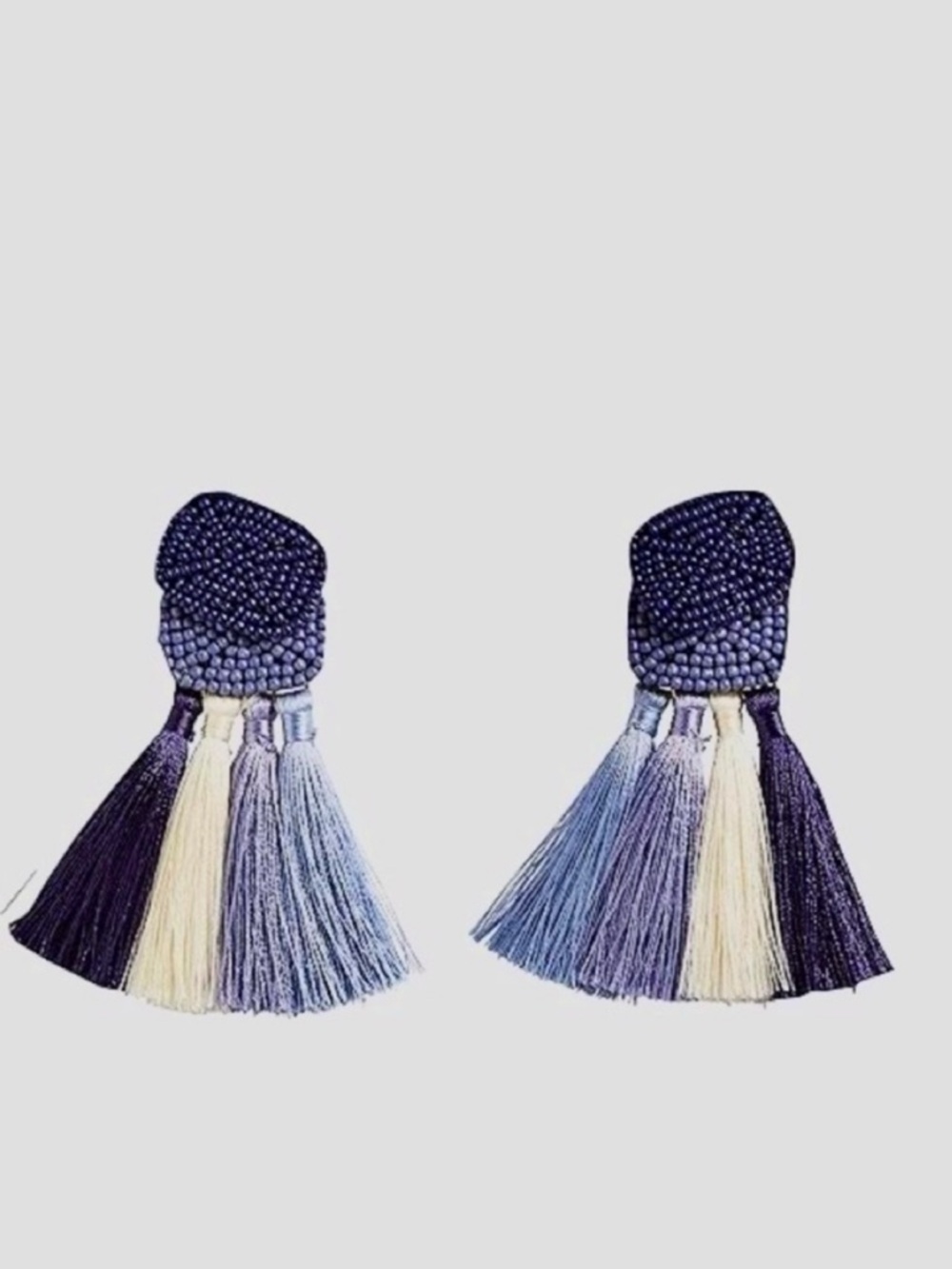 MUD PIE Navy Blue White & Light Blue Beaded Fringe Tassel Earrings - NWT